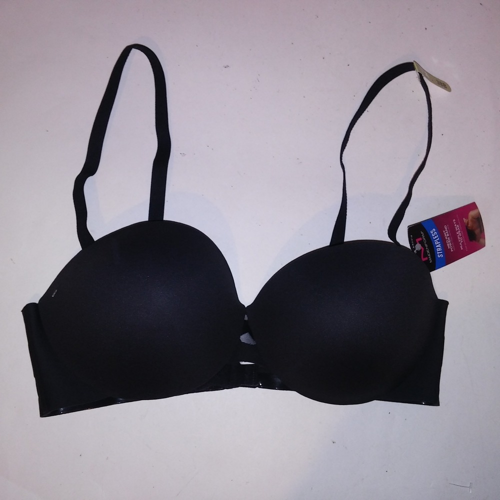Maidenform Bra 38B Strapless Multiway Solid Black Neo Knit Underwire New